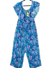Laura Ashley Women's Jumpsuit XL Blue Floral 100% Viscose Tapered Jumpsuit
