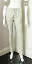 BALMAIN mens light green leather biker jogger trousers drawstring stretch unisex