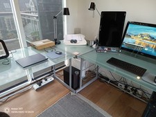 L-shaped Office Desk (Glass