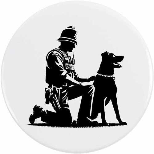 Police dog handler - handler, kneeling'