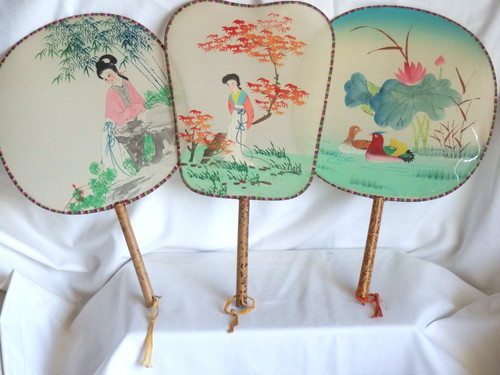 Silk fans with faux bamboo - 3,