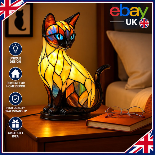 Stained glass cat lamp cute - stained,