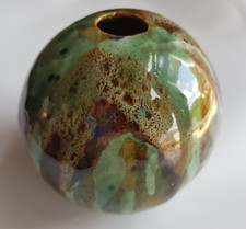 Art Studio Pottery Globe Vase Pot drip glaze ceramic 11cm handcraft signed