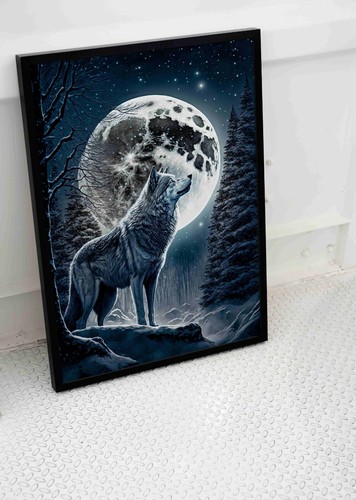 Wild wolf full moon poster - moon,