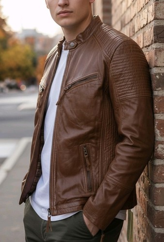 Brown faux leather biker - brown, style