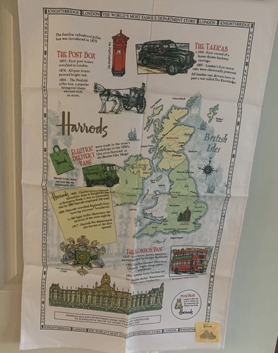 Vtg linen tea towel - tea, harrod's