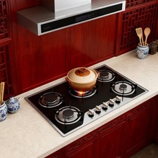 5 Burner Gas Stove Cast Iron Gas Hob Burner Cooker + Stainless Steel Water Tray