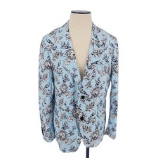 INC Blazer Robin Egg Blue Floral Bird Long Sleeve 2 Button Lined Career Mens XL