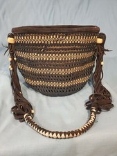 Navy/Wheat Hand woven Hand bag
