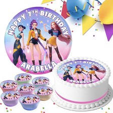 CUSTOM K-POP DEMON BIRTHDAY PERSONALISED EDIBLE CAKE & CUPCAKE TOPPER PK-5233