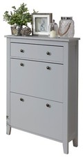 Deluxe Two Tier Shoe Cabinet - Grey | Modern Shoe Storage Cupboard Organiser