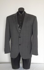 Cambridge Men's Size 112 Charcoal Grey Fine Check Print 2 Button Blazer Jacket
