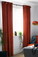 Habitat Striped Fully Lined Eyelet Curtains Terracotta 117x137CM One Pair New