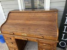 Oak Roll Top Desk Wood 7