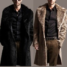 Mens Faux Fur Coat Winter Warm Thicker Long Jacket Overcoat Parka Outwear
