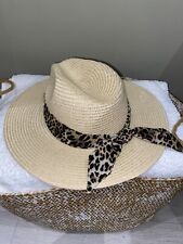 Ladies Straw Hat with Leopard Print Bow Designer Boho Chic Bohemian Boater