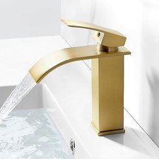 Basin Tap Mixers Brushed Brass Bathroom Sink Tap Waterfall Gold Cloak G1/2 Hoses