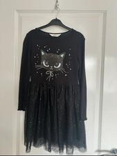 H&M 6-8 Years Old Girls Black Cat Long Sleeve Dress Uk