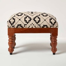 Geometric Footstool on Solid Wood Legs Ottoman Style Upholstered Footrest
