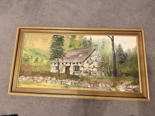 Vintage oil painting - painting, cottage