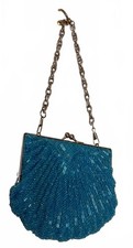 Charlotte Reid Blue Beaded Vintage inspired Clutch/Shoulder Bag Party & Occasion
