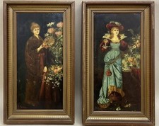 Antique Pre-Raphaelite Oil On Board Painting Panels of Ladies C1870 By F.Garnier