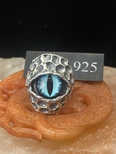 Large silver Octopus eye ring ( Blue Eye ) Chunky