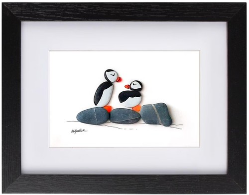 Puffins pebble sea glass - puffins,