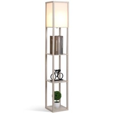 HOMCOM Floor Lamp Reading Lamp with 3-Tier Storage Shelf for Home Office Oak