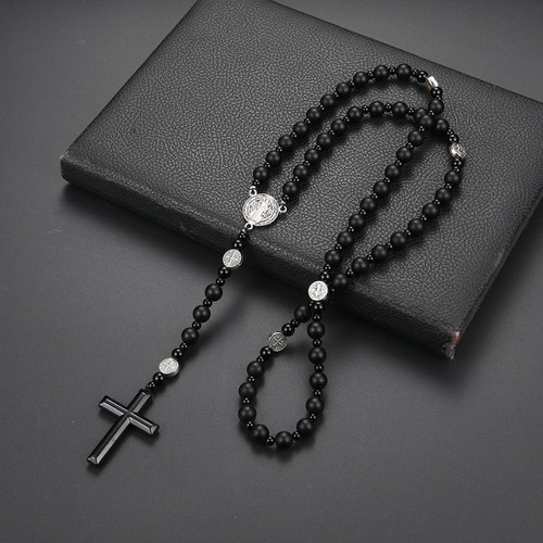 Classic bead necklace - necklace, black