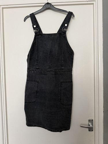 Black denim pinafore dungaree - black,