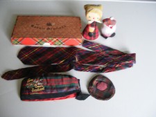 5  Items Scottish Red Tartan  Souvenir Tie /Hat /Purse  Plus Two Amusing Figures