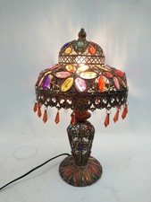 Vintage Moroccan Style Beaded Table Lamp with Colourful Glass Jewels Collectible