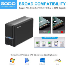 DAS GODO Dual Bay RAID 0/1/JBOD/PM Hard Drive Enclosure USB 3.0 to 3.5" SATA HDs