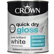 Crown Quick Dry Gloss Pure Brilliant White - Wood & Metal - Paint 750ml