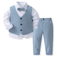 Kids Boy Gentleman Outfit Birthday Costume Spring Autumn Vest Suit Cotton Formal