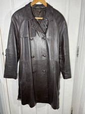 Vintage St Michael Fine Brown Leather Trench Coat From 1996, size 14