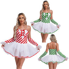 Women Christmas Striped Tutu Dress Ballet Dance Leotard with Arm Sleeves Costume