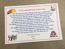 Personalised Poem Card Teacher Nursery Assistant Key Worker School Gift Present