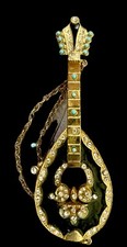 Antique Turquoise & Paste Enamel Mandolin Brooch~Mandel Style Figural~1910-30s