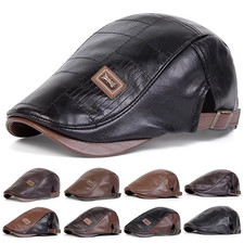 Vintage Men Beret Hat Leather