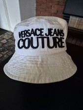 New Versace Jeans Couture White Logo Bucket Hat Unisex One Size OS Luxury