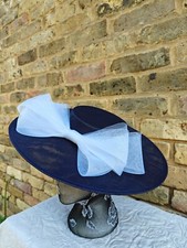 navy white large fascinator millinery burlesque headband wedding hat ascot