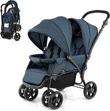 COSTWAY Double Seat Pushchair, Foldable Twin Tandem Stroller with Adjustable Bac