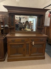 Good Quality Solid Oak Arts & Crafts Sideboard With Large Mirror Back