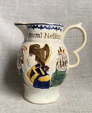 Antique c1800 Admiral Nelson &Captain Berry Royal Navy Prattware Ale Jug Pitcher