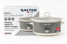 Salter Retro 3.5L Slow Cooker – Compact Size, 200W Power, 3 Heat Settings, Grey
