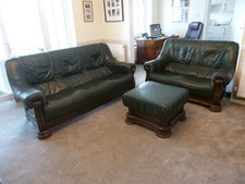 Three seater, two seater leather settee/sofa plus leather footstool