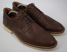Men's Dark Brown Ecco Leather Casual Semi Brogue Shoes Size UK 8, EU 42.