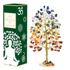 "7 Chakra Tree of Life - Geode Agate Slice Base, Crystal Tree for Positive